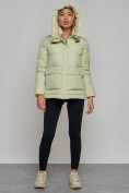 Купить Зимняя женская куртка модная с капюшоном салатового цвета 52303Sl, фото 6
