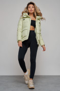 Купить Зимняя женская куртка модная с капюшоном салатового цвета 52303Sl, фото 16
