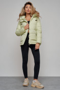 Купить Зимняя женская куртка модная с капюшоном салатового цвета 52303Sl, фото 18