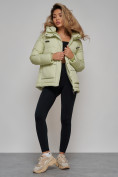 Купить Зимняя женская куртка модная с капюшоном салатового цвета 52303Sl, фото 19