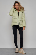 Купить Зимняя женская куртка модная с капюшоном салатового цвета 52303Sl, фото 21