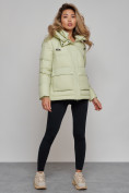 Купить Зимняя женская куртка модная с капюшоном салатового цвета 52303Sl, фото 22