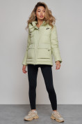 Купить Зимняя женская куртка модная с капюшоном салатового цвета 52303Sl, фото 23