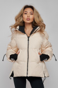 Купить Зимняя женская куртка модная с капюшоном бежевого цвета 52306B, фото 10