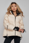 Купить Зимняя женская куртка модная с капюшоном бежевого цвета 52306B, фото 11
