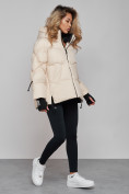 Купить Зимняя женская куртка модная с капюшоном бежевого цвета 52306B, фото 2
