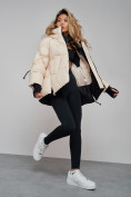 Купить Зимняя женская куртка модная с капюшоном бежевого цвета 52306B, фото 20