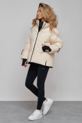 Купить Зимняя женская куртка модная с капюшоном бежевого цвета 52306B, фото 3