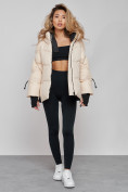 Купить Зимняя женская куртка модная с капюшоном бежевого цвета 52306B, фото 8