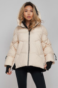 Купить Зимняя женская куртка модная с капюшоном бежевого цвета 52306B, фото 9