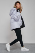Купить Зимняя женская куртка модная с капюшоном фиолетового цвета 52306F, фото 14