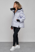 Купить Зимняя женская куртка модная с капюшоном фиолетового цвета 52306F, фото 15