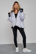Купить Зимняя женская куртка модная с капюшоном фиолетового цвета 52306F, фото 16