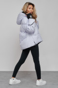 Купить Зимняя женская куртка модная с капюшоном фиолетового цвета 52306F, фото 17