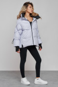 Купить Зимняя женская куртка модная с капюшоном фиолетового цвета 52306F, фото 2