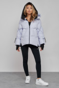 Купить Зимняя женская куртка модная с капюшоном фиолетового цвета 52306F, фото 22