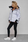 Купить Зимняя женская куртка модная с капюшоном фиолетового цвета 52306F, фото 3