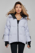 Купить Зимняя женская куртка модная с капюшоном фиолетового цвета 52306F, фото 5