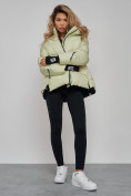 Купить Зимняя женская куртка модная с капюшоном салатового цвета 52306Sl, фото 12