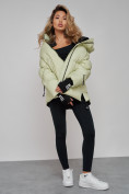 Купить Зимняя женская куртка модная с капюшоном салатового цвета 52306Sl, фото 13