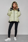 Купить Зимняя женская куртка модная с капюшоном салатового цвета 52306Sl, фото 15