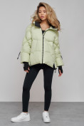 Купить Зимняя женская куртка модная с капюшоном салатового цвета 52306Sl, фото 2