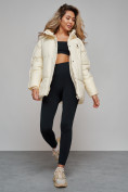 Купить Зимняя женская куртка модная с капюшоном бежевого цвета 52308B, фото 15