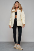 Купить Зимняя женская куртка модная с капюшоном бежевого цвета 52308B, фото 17