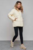 Купить Зимняя женская куртка модная с капюшоном бежевого цвета 52308B, фото 2