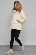 Купить Зимняя женская куртка модная с капюшоном бежевого цвета 52308B, фото 3