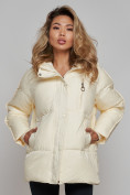 Купить Зимняя женская куртка модная с капюшоном бежевого цвета 52308B, фото 5
