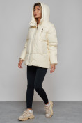Купить Зимняя женская куртка модная с капюшоном бежевого цвета 52308B, фото 7