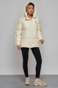 Купить Зимняя женская куртка модная с капюшоном бежевого цвета 52308B, фото 8