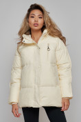Купить Зимняя женская куртка модная с капюшоном бежевого цвета 52308B, фото 9