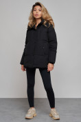 Купить Зимняя женская куртка модная с капюшоном черного цвета 52308Ch, фото 3