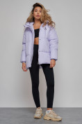 Купить Зимняя женская куртка модная с капюшоном фиолетового цвета 52308F, фото 15