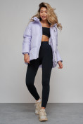Купить Зимняя женская куртка модная с капюшоном фиолетового цвета 52308F, фото 16