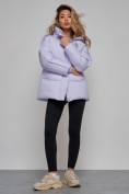 Купить Зимняя женская куртка модная с капюшоном фиолетового цвета 52308F, фото 17