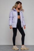 Купить Зимняя женская куртка модная с капюшоном фиолетового цвета 52308F, фото 19