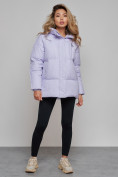 Купить Зимняя женская куртка модная с капюшоном фиолетового цвета 52308F, фото 2