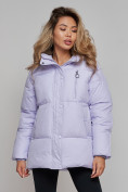 Купить Зимняя женская куртка модная с капюшоном фиолетового цвета 52308F, фото 21