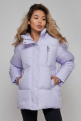 Купить Зимняя женская куртка модная с капюшоном фиолетового цвета 52308F, фото 22