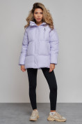 Купить Зимняя женская куртка модная с капюшоном фиолетового цвета 52308F, фото 3