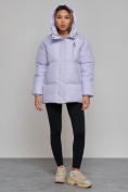 Купить Зимняя женская куртка модная с капюшоном фиолетового цвета 52308F, фото 5