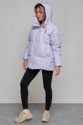 Купить Зимняя женская куртка модная с капюшоном фиолетового цвета 52308F, фото 7