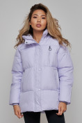 Купить Зимняя женская куртка модная с капюшоном фиолетового цвета 52308F, фото 8