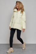 Купить Зимняя женская куртка модная с капюшоном светло-желтого цвета 52308SJ, фото 3
