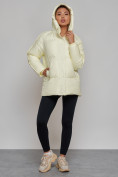 Купить Зимняя женская куртка модная с капюшоном светло-желтого цвета 52308SJ, фото 6