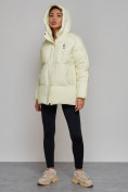 Купить Зимняя женская куртка модная с капюшоном светло-желтого цвета 52308SJ, фото 7