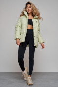 Купить Зимняя женская куртка модная с капюшоном салатового цвета 52308Sl, фото 16